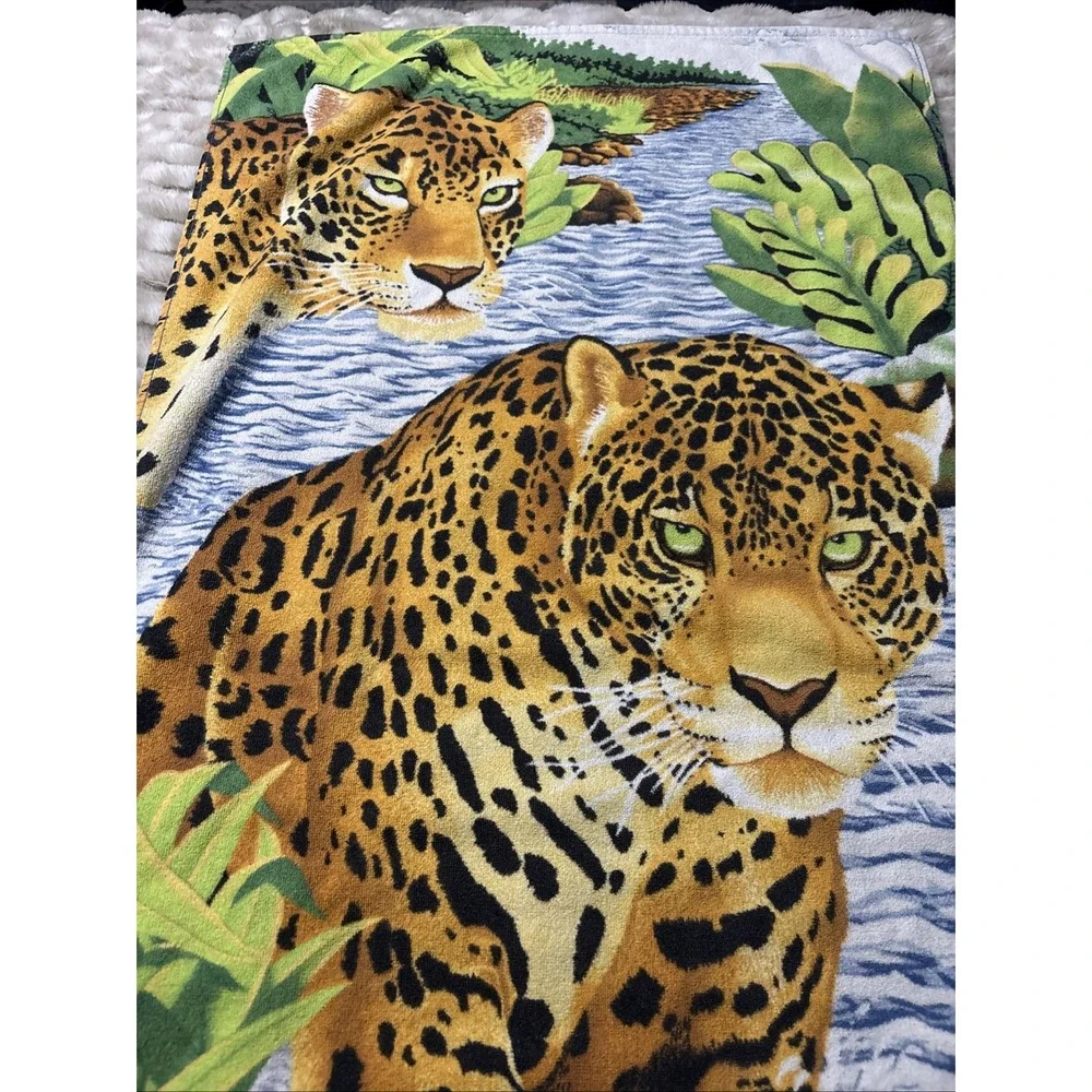 Vtg 90's Hilasal 100% Cotton Beach Towel Leopard Crossing Towel Jungle 53